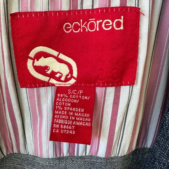 Vintage Ecko Red Denim Blazer Jacket Y2K Fitted Stretch Jean Jacket Sz S - Picture 8 of 11